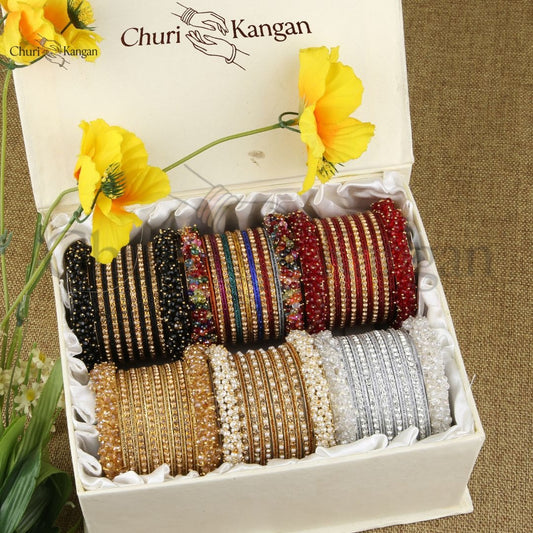 Premium Metal Gajra Bangles Gift Box – 6 Color Sets