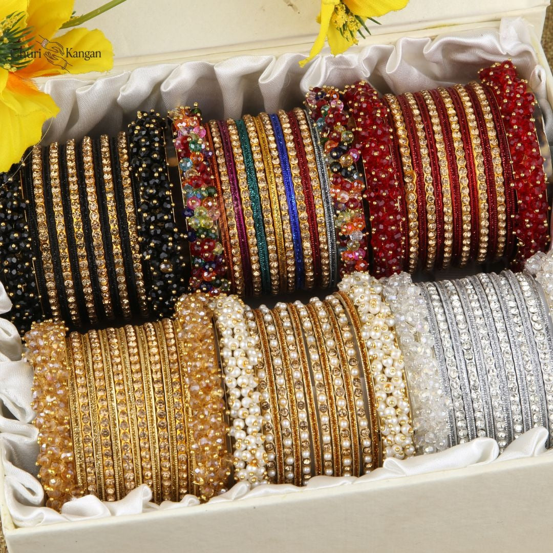Premium Metal Gajra Bangles Gift Box – 6 Color Sets