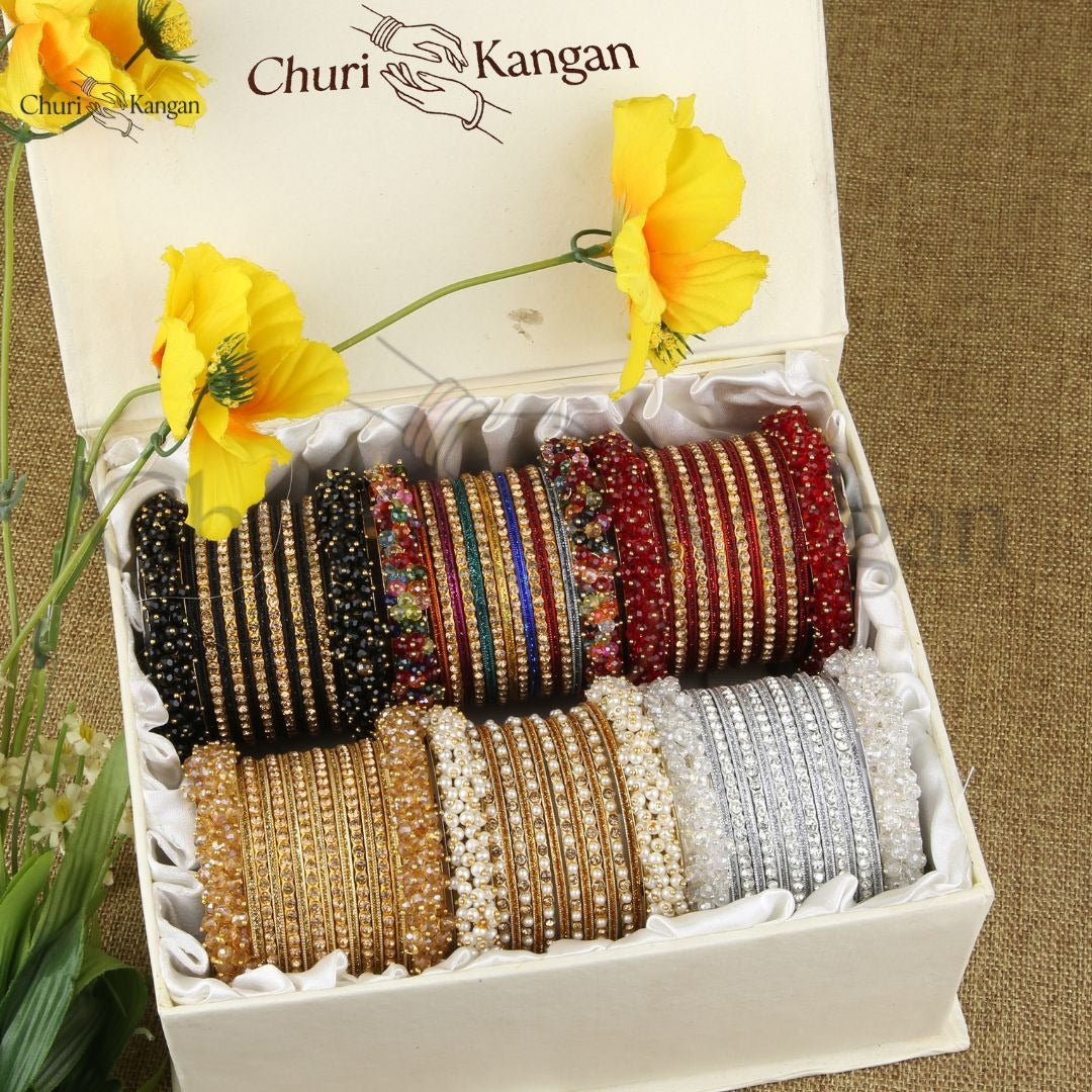 Premium Metal Gajra Bangles Gift Box – 6 Color Sets